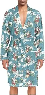 [ZZXXB] Retro Santa Claus Mens Sleepwear Robe Lightweight Nightgown Long Sleeves Spa Bathrobe with Pockets M-XL