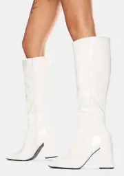 [Public Desire] White Apology Patent Knee High Boots