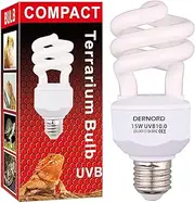 DERNORD UVB and UVA Light Bulb 10.0 15 Watt - UV Light Lamp Animals Compact Lamp for Lizard Shell Budgies Leopard Gecko Tortoise Snake