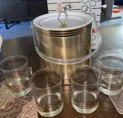 VINTAGE MID CENTURY CUSTOM DECO ICE BUCKET & GLASSWARE ENTERTAINMENT SET~NEW