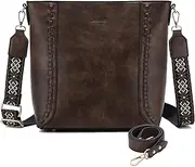 Crossbody Bag for Women,RAVUO Vegan Leather Bucket Handbag Purse Trendy Ladies Shoulder Bag w Guitar Strap