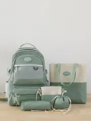 5Pcs Patch Detail Mesh Panel Functional Backpack Set