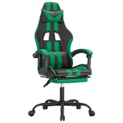 vidaXL Swivel Gaming Chair with Footrest Black&Green Faux Leather