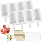 2 Pcs Ice Cream Molds Popsicle Mold with 100 Wooden Sticks with 2 Covers, Popsicle Molds, Silicone Popsicle molds,Popsicle Mould, Ice Lolly Moulds, Cakesicle Moulds, for Cake Pop,DIY Ice Cream,(White)