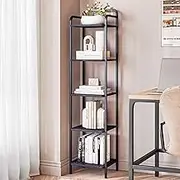 Bookcase Bookshelf, Narrow Book Shelf, Industrial Corner Shelf Storage Organizer, Slim Shelving Unit for Home Office, Living Room, Bedroom, Kitchen, 5-Tier Black BC24504B