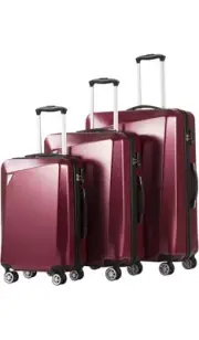 coolife luggage 3 piece set PC+ABS Spinner Suitcase 20’24’28’ Red