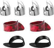 Classicseali 8pcs Banjo Finger Picks,Adjustable Guitar Finger Picks,Zinc Alloy & ABS Fingers Pick for Daily Practice or Various String Instruments Including Acoustic Guitar,Bass,Red, Black, Silver