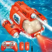 Remote Control Boat for Kids,2.4GHZ Mini RC Boat with Spray Water Pump and Led Lights Lakes & Swimming Pool Toys,Age3+,2 Rechargeable Batteries (Red)