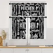 Arttown Black Kitchen Curtains Modern Window Curtains Valance and Tier Set 36 Inch, White Kitchen Doodle Rod Pocket Short Tier Curtain, Abstract Art Small Curtains for Kitchen Decor