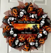 Enter If You Dare Personalized Handmade Deco Mesh Wreath