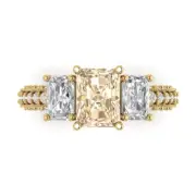3.61Ct Emerald Cut Natural Morganite Solid 14K/18K Gold Engagement Promise Ring