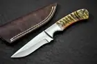Handmad D2steel Skinner Knife with Beautiful Bone handle included leather sheath