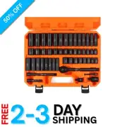 50-Piece Impact Socket Set Cr-V 3/8" Drive 6-Point SAE Metric Manual Tool Kit