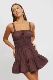 Brown Fit And Flare Dress Mini Poplin - Size 16XL, Women's Skater Dress