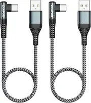 USB C Charger Cable 30CM 2Pack, Right Angle USB C Cable Fast Charging Nylon Type C Charger Cable Compatible with iPhone 15 Pro Max, Galaxy S23 S22, Note, Huawei P40 P30, Google Pixel