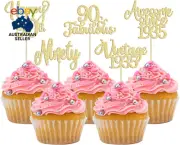 30Pcs Vintage 1935 Cupcake Toppers Glitter Ninety Happy 90Th Birthday 90 Fabulou