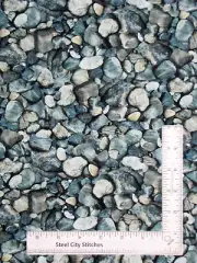 Rocks Pebbles Stones Fabric Open Air Blue & Gray Tones Cotton QT By The Yard