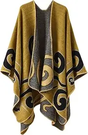 [QionWon] Fall Poncho Thermal Print Bohemian Women Autumn Cloak Stylish