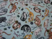 Playtime Kittens Aqua Flannelette Cotton Fitted Cot Sheet Handmade