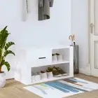 Stable Shoe Stand Storage Cabinet Compartments High Gloss White Engineered Wood
