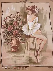 Vintage Collecton D'Art Tapestry Needlepoint Canvas Ballerina with Flowers 12.24