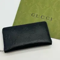 在飛比找PopChill優惠-[二手] GUCCI 古馳 黑色全皮雙G壓紋萬用拉鍊長夾/長