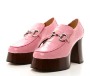 GUCCI PINK CROC PLATFORM HEELS PUMP LEATHER SIZE US 9/EUR 39