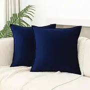 JIAHANNHA Velvet Navy Blue Throw Pillow Covers 18x18 Inches Pack of 2 Soft Decorative Square Cushion Covers for Couch Sofa Bed Livingroom Car,45x45Cm (YB)