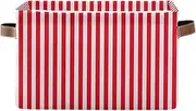 Red and White Stripe Storage Bin, Decorative Organizer Box, Fabric Storage Rectangle, Nursery Room Organizer Storage