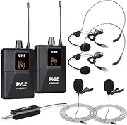 Pyle Dual UHF Microphone System - Portable Professional Cordless Microphone Set Wireless Mic Kit w/Headset/Lavalier Mic, Beltpack Transmitter, Receiver - Karaoke & Conference - Pyle PDWMU211,Black
