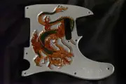 Telecaster pickguard leather tooled silver dragons breath color