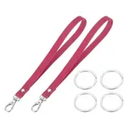 7 Inch Wristlet Strap PU Leather 4 Silver Rings for Clutch (2 Pack, Rose Red)