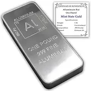 1 lb Aluminum Bar Bullion Paperweight with Element Design with Certificate of Authenticity (1 Pound) by Mint State Gold
