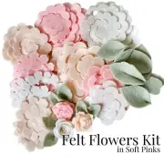Felt Roses Kit in Soft Pinks ~ Die Cut Flower & Leaf Shapes