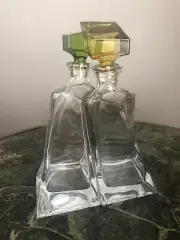 Macryl Bohemia “Lovers Set” 2 Crystal Decanters w/colored Stoppers