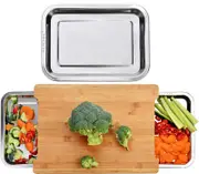Chopping Board with with 2 Organiser Stainless Steel Trays Containers