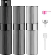 Lisapack 8ml Stripe Perfume Atomizer Spray Bottle, 3pcs Travel Cologne Sprayer Refillable, Empty Mini Portable Perfume Dispenser (Grey, Black, Silver)