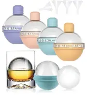 4 Piece Silicone Ice Ball Maker 2.5” Round Sphere Whiskey and Cocktail Mold NIB