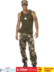 Mens Khaki Camo Uniform Military Army Soldier Top Gun Fancy Dress Costume
