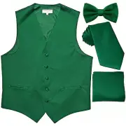 New Men's solid Tuxedo Vest Waistcoat & necktie & Bow tie & Hankie emerald green
