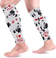 [MASSIKOA] Black Red and White Pug Dogs Sports Calf Compression Sleeves Leg Compression Socks Calf Guard for Running, Cycling, Maternity, Travel, Nurses