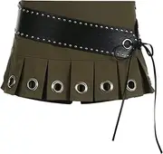 [STKARCV] Style Low Rise Mini with Leather Belt Hot Super Short Pleated Skirts Women Harajuku Clubwear Outfits