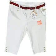 NEW Dockers Ivory Capri Cropped Maroon/Belted Pants Truly Slimming Stretchy 14