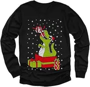 [Tstars] T-Rex Dinosaur Ugly Xmas Sweater Toddler/Kids Long Sleeve T-Shirt 5/6 Black