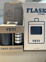 NEW LIMITED RELEASE Yeti Flask w/ MATCHING Shot Glasses Black