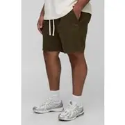 Mens Khaki Plus Elasticated Waist Baggy Fit Split Hem Shorts