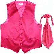 New men's tuxedo vest waistcoat & ascot horizontal stripes prom hot pink wedding