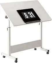 Mobile Overbed Table with Wheels, Lifting, Rotating Laptop Desk, Height Adjustable, Mobile Standing Desk, Bedside Table for Home Office, Laptop Computer Desk with Tray (White-40 * 80cm)