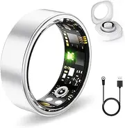 Smart Ring Fitness Tracker Ring for Men Women - Heart Rate Blood Oxygen Blood Pressure Monitor, IP68 Waterproof, Sleep Tracker, Step Tracker, No App fee (Silver, 14#)