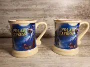 SET OF 2 OFFICIAL POLAR EXPRESS RAISED DESIGN CERAMIC CHOCOLATE COFFEE MUGS